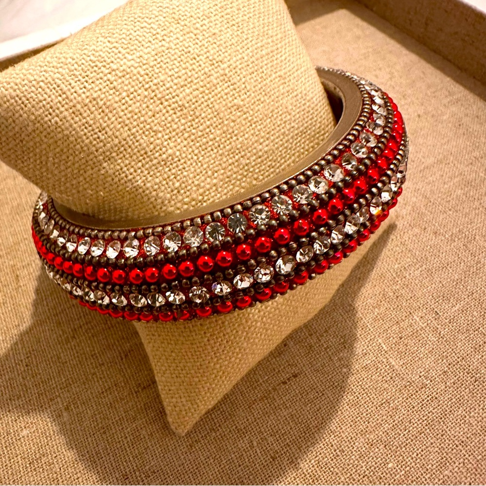 Chamak By Priya | Bracelet | Crystal Bracelet in Silver & Red